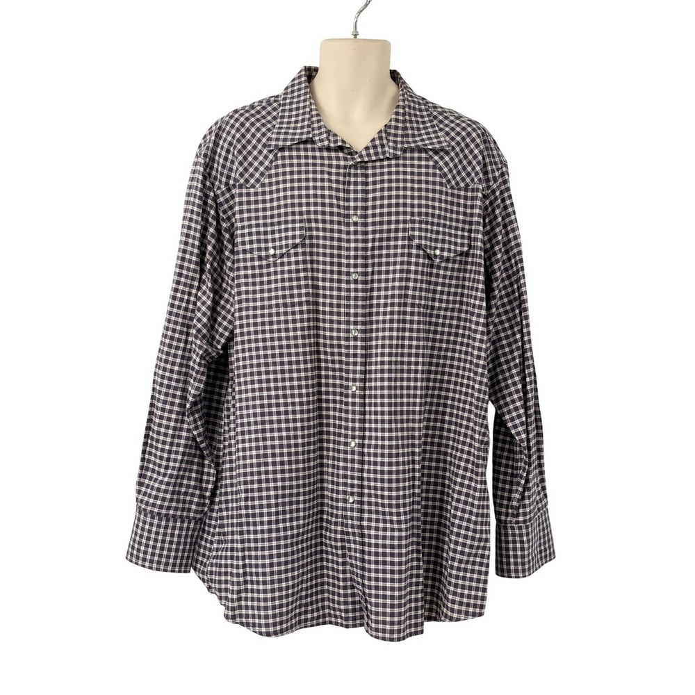 Ely Cattleman Tall Mens Long Sleeve Navy/White Plaid Western Snap Shirt 19/37